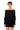 Vestido negro BLKMBA manga larga estilo murciélago con escote hombros descubiertos y falda ajustada.